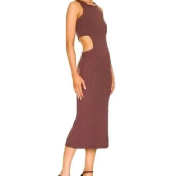 ENA PELLY Billie Racer Side Cutout Ribbed Maxi Dress Chocolate Brown Sz 2 - Picture 1 of 9
